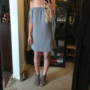 Jeanie Off Shoulder Dress in Vintage Blue- NWOT